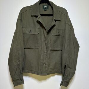 Roots | Olive Green Linen Blend Utility Jacket Relaxed Fit Size S